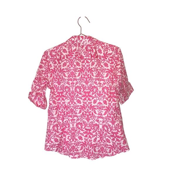 Talbots size 8 Pink floral Boho Short cuffed Sleeve Button Down Shirt - Picture 2 of 7